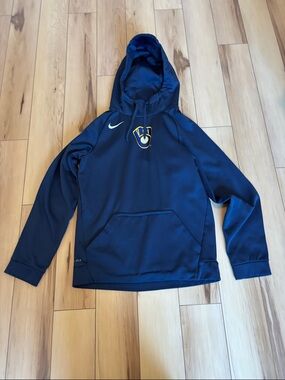 Nike Navy Hooded Pullover with Brewers Emblem